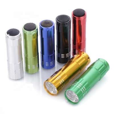 9 LED Mini Aluminum Flashlight Good For Gift Promotion For 3*AAA Battery With Assorted Colors